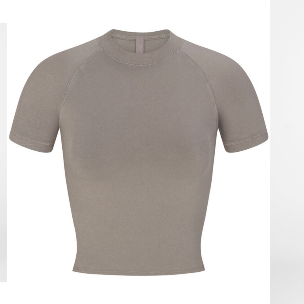 SKIMS New Vintage Cropped Raglan High Neck T-Shirt | Smoke